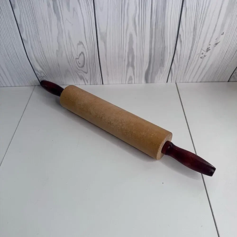 Vintage Wooden Rolling Pin Farmhouse Baking Kitchen Decor Primitive Two Tone